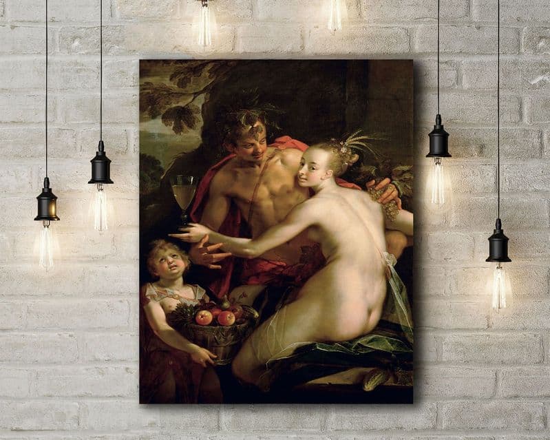Von Aachen: Bacchus, Ceres and Amor. Mythological Fine Art Canvas.