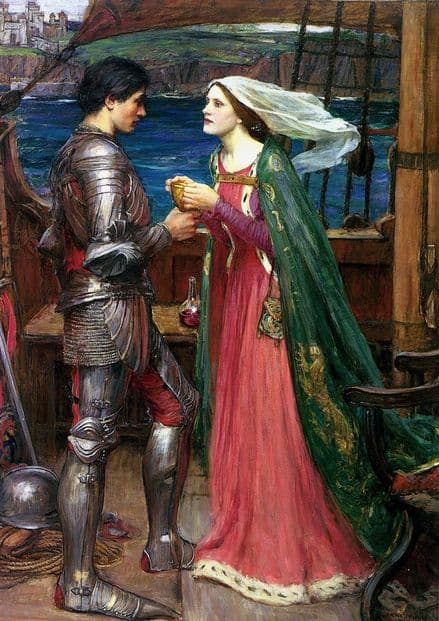 Waterhouse, John William: Tristan and Isolde with the Potion. Mythical Fine Art Print/Poster. Sizes: A4/A3/A2/A1 (00835)