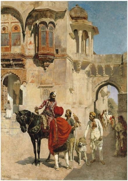 Weeks, Edwin Lord: Departure for the Hunt in the Forecourt of a Palace of Jodhpore. Fine Art Print/Poster. Sizes: A4/A3/A2/A1 (003298)