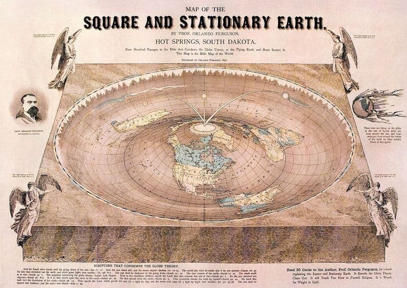 World Map of Square Stationary Flat Earth, Orlando Ferguson 1893 Print/Poster (4861)