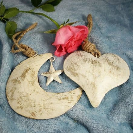 20% OFF Gold whitewash heart and moon & Star