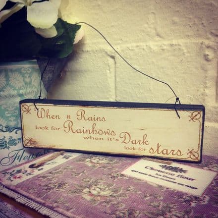 20% Off Small Hanging Wooden Sign - Rainbows