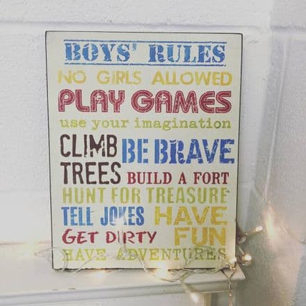 Boys Rules Colourful Hanging Sign