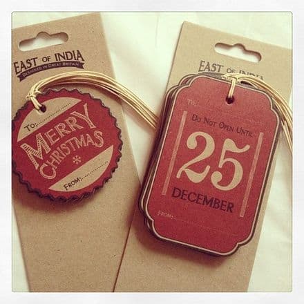 East Of India Vintage Set Of Christmas Tags- Do not open & Merry Christmas