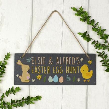 Easter Bunny & Chick Slate Plaque