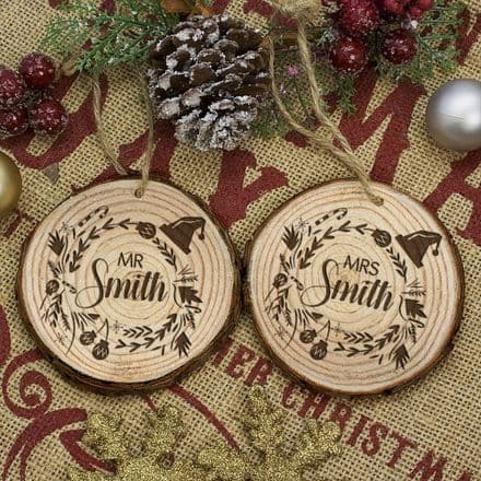 Engraved Set of Two Couple's Christmas Tree Decoration
