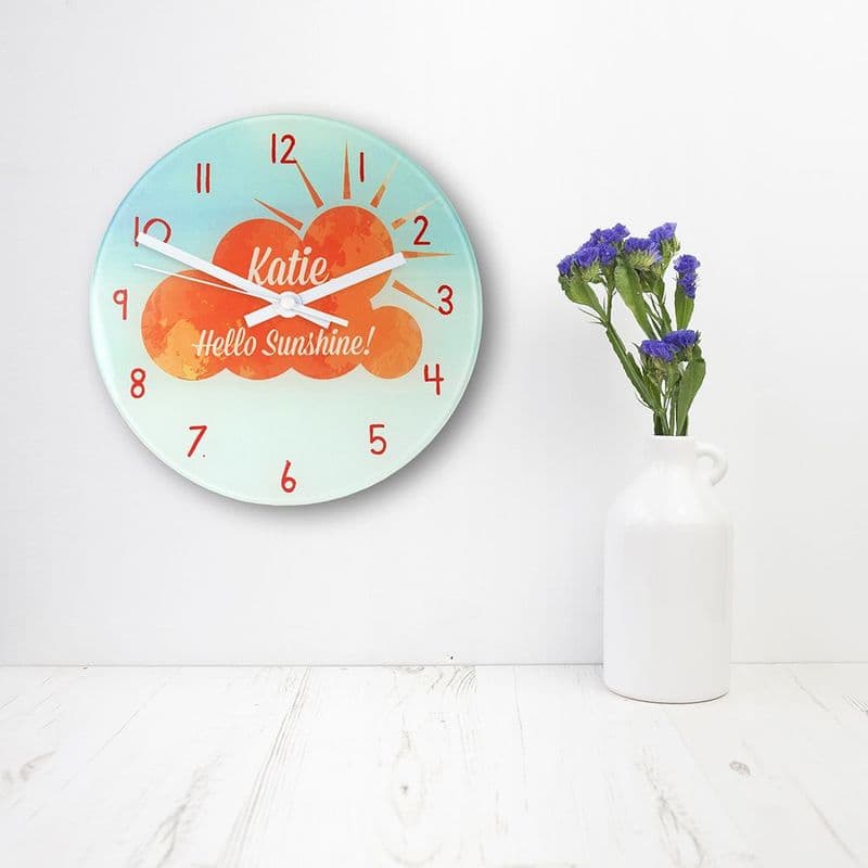 Hello sunshine glass wall clock