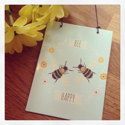 Mini Hanging Metal Sign - Bee Happy Bumble Bees