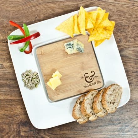 Personalised Mr & Mrs Bamboo Square Serving Platter