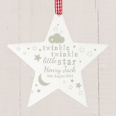 Personalised Twinkle Twinkle Wooden Star Shaped Decoration