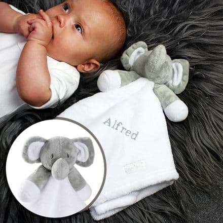 Plush Grey Elephant and White Comforter for Baby (Personalise me)