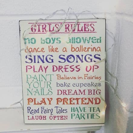 Reduced Girls Rules Colourful Hanging Sign