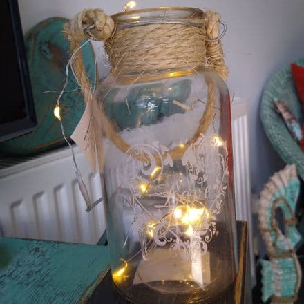 Reduced Medium Love Glass Bottle Jars With Rope Handle & Tealights