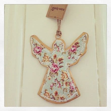 Small Hanging Tin Floral Angel
