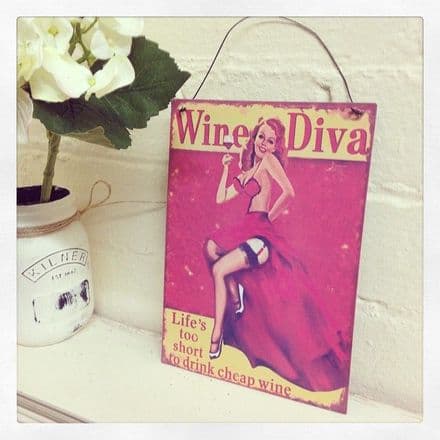Vintage Metal Distressed Hanging Sign Wine Diva