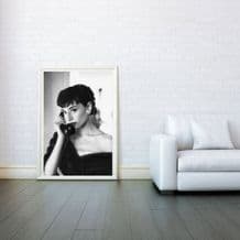 Audrey Hepburn On Phone Celebrity Icon - Decorative Arts, Prints & Posters,Wall Art Print, Poster Any Size - Black and White Poster