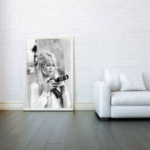 Brigitte Bardot With Camera , Decorative Arts, Prints & Posters, Wall Art Print, Poster Any Size - Black and White Poster