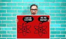 Electron lost Atom Funny Art - Wall Art Print Poster   - Purple Geekery