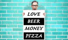 Love Beer Money Pizza Art Pint - Wall Art Print Poster   - Purple Geekery