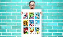 Marvel Avengers Comic Stamps Art - Wall Art Print Poster Pick A Size - Superhero Art Geekery