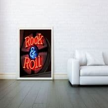 Neon sign, Rock and Roll, Decorative Arts, Prints & Posters, Wall Art Print, Poster Any Size - Black and White Poster