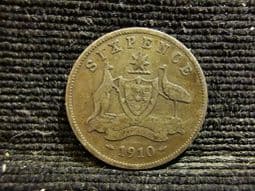 Australia, Silver (.925), Sixpence 1910, AF, SP883