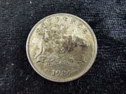 Australia, Silver (.925), Sixpence 1934, F, MO155