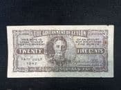 Ceylon, 25 Cents 1942, VG, BKN423