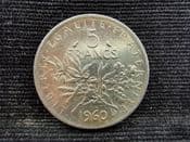 France, Silver (.835), 5 Francs 1960, VF, OL437