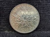 France, Silver (.835), 5 Francs 1963, VF, OL325