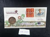 GB, 1996 Stamp & Coin Cover (QEII 70th Birthday), With British £5, NE059