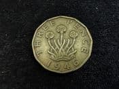 George VI, Brass Threepence 1946 (Scarce Year), F, NO1087
