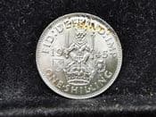 George VI, Silver (.500), One Shilling 1945 (Scottish), UNC, MY790