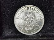 George VI, Silver (.500), One Shilling 1945 (Scottish), UNC, MY791