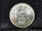 George VI, Silver (.500), One Shilling 1945 (Scottish), UNC, MY795