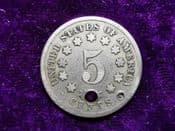 United States, Shield Nickel 1869, Poor (Holed), SC093
