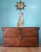 Antique leather & pine blanket chest