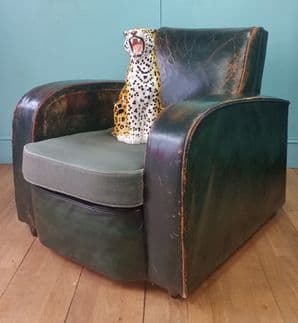 Art Deco green leather club chair