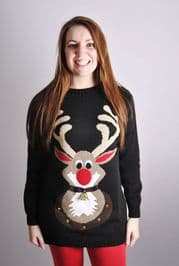 *UNISEX* Rudolph Studded Christmas Jumper With Real Bell