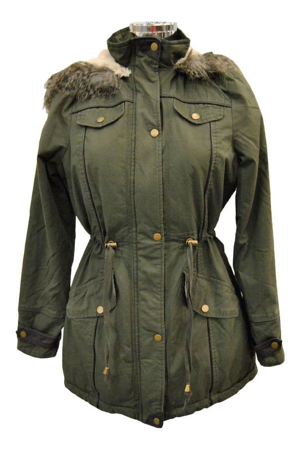 Ladies Khaki Hooded Plus Size Parka Jacket