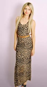 Ladies Leopard Print Maxi Dress with FREE Belt