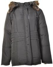 Ladies Plus Size Black Coat with Large Fur Trim Hood