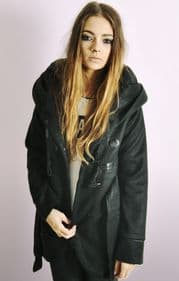 Ladies Toggle Button Duffle Coat with Oversized Hood