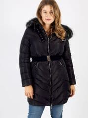 Lovedrobe Black Long Jacket With Fur Trim