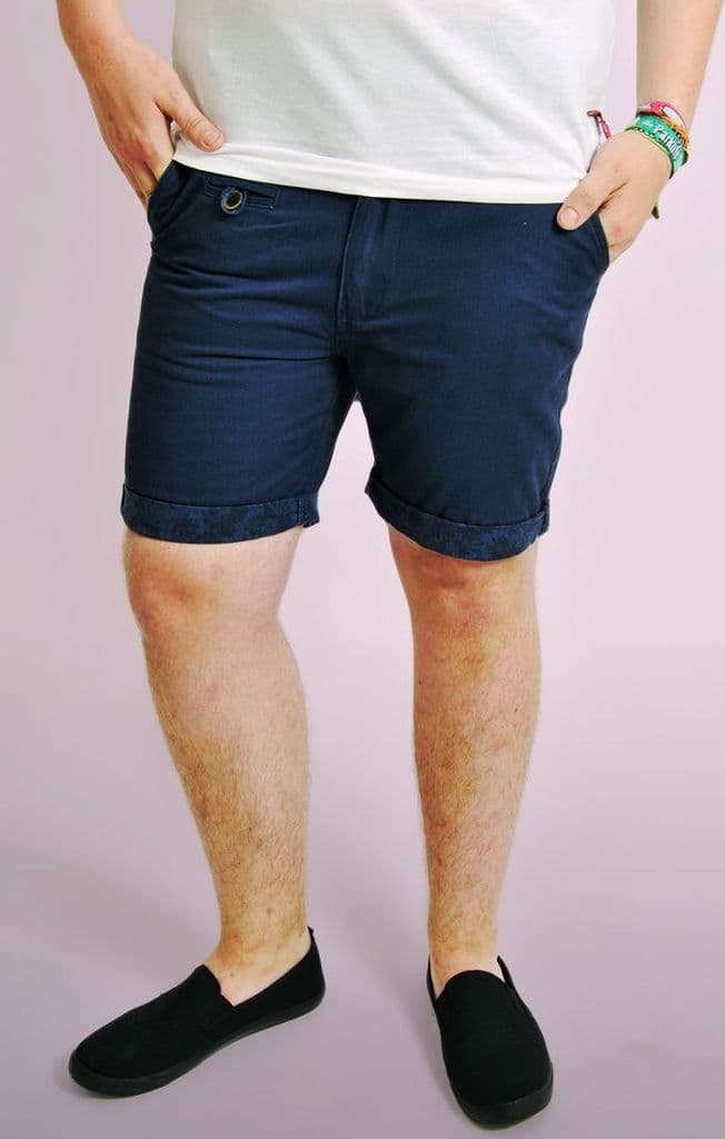 Navy Hawaii Print Turn Up Chino Shorts