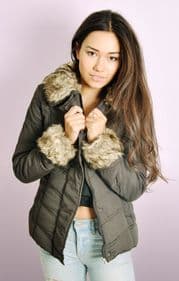 Padded Jacket with Detachable Faux Fur Trims