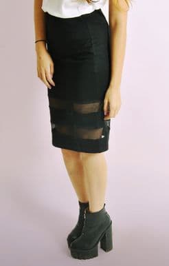Sheer Mesh Panel Jersey Midi Skirt