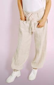 Stone Linen Trousers With Floral Belt