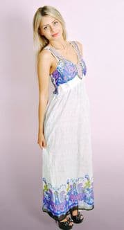 Summer Print Dress with Embellished Neckline