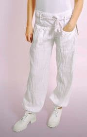 White Linen Trousers With Floral Belt